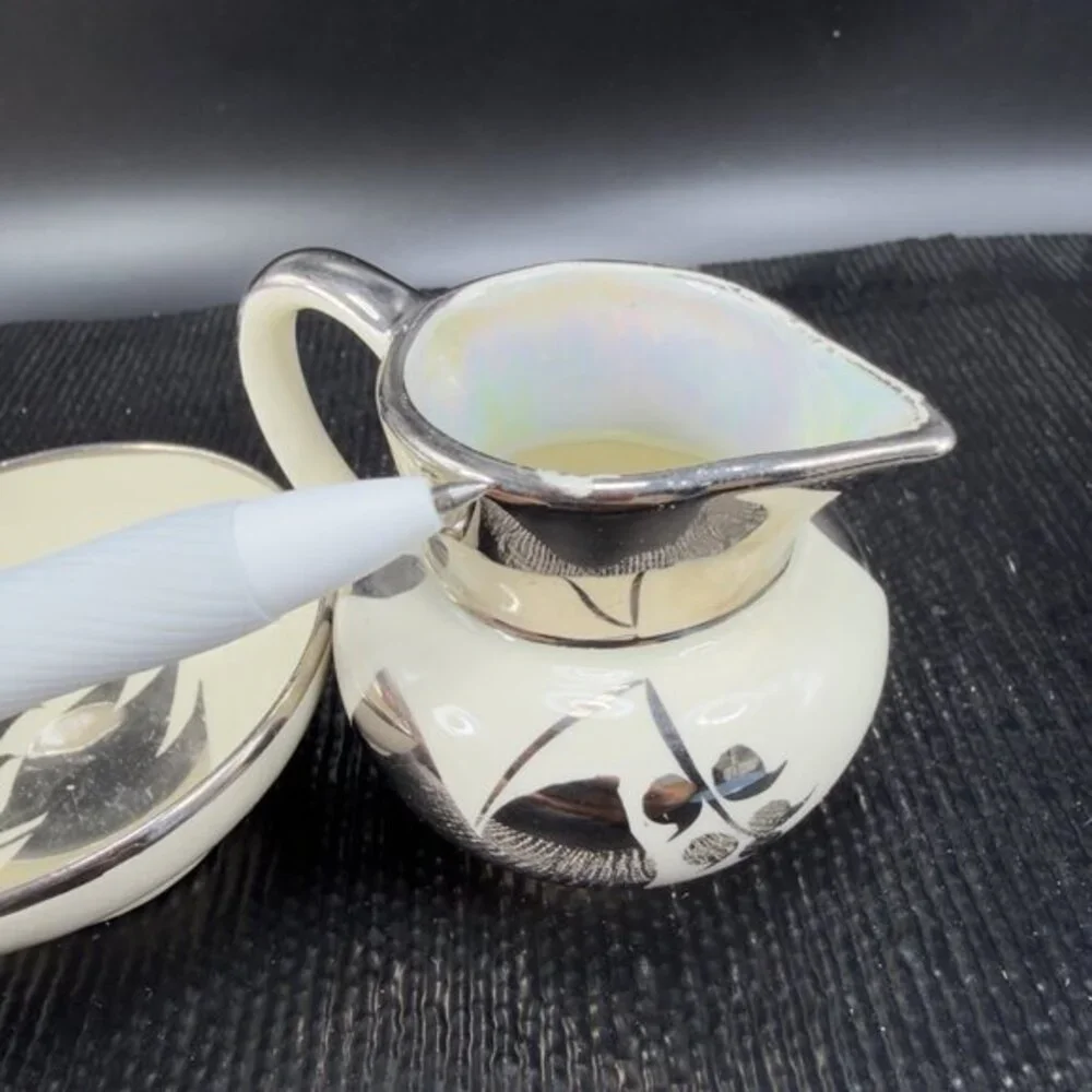 Lancaster Sandland Ware Small Cream Sugar China Hanley England Silver Luster Set